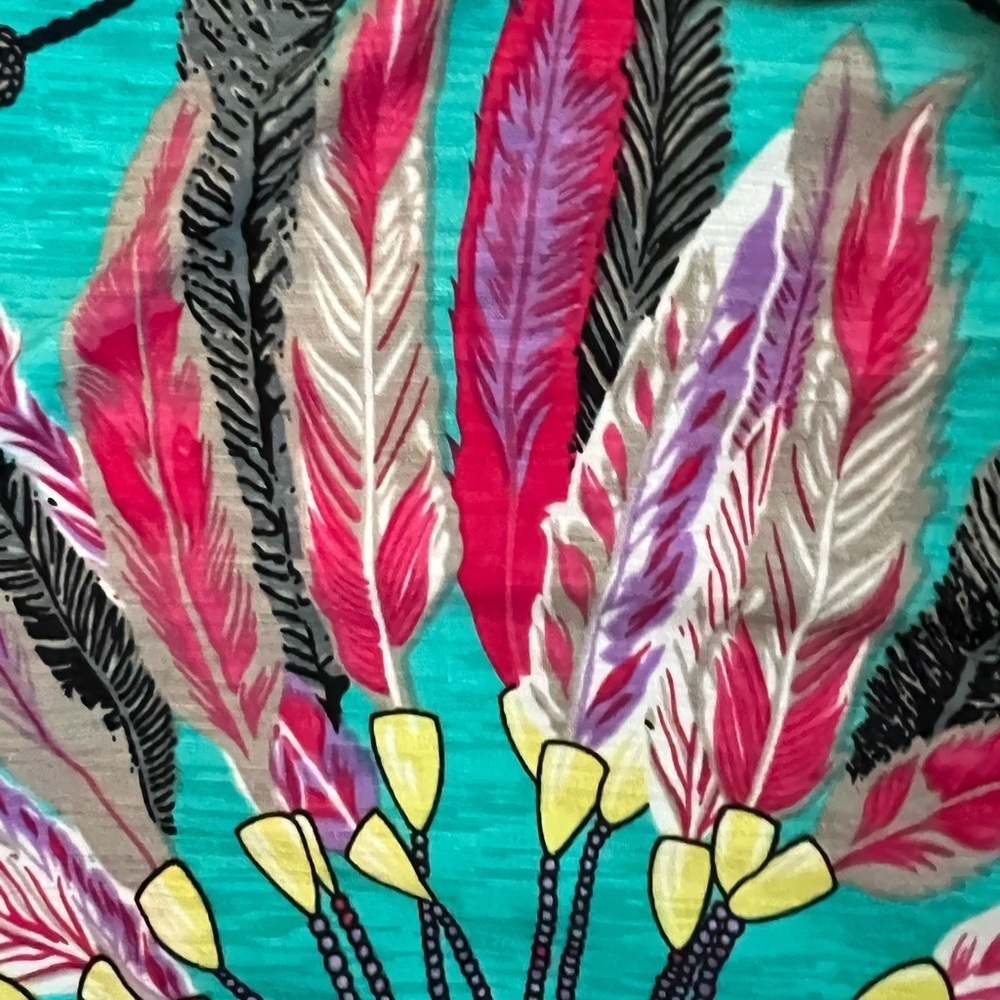 👗 Summer Tropical Boho Feather Tie-Front Dress - Size Large - Picture 6 of 7